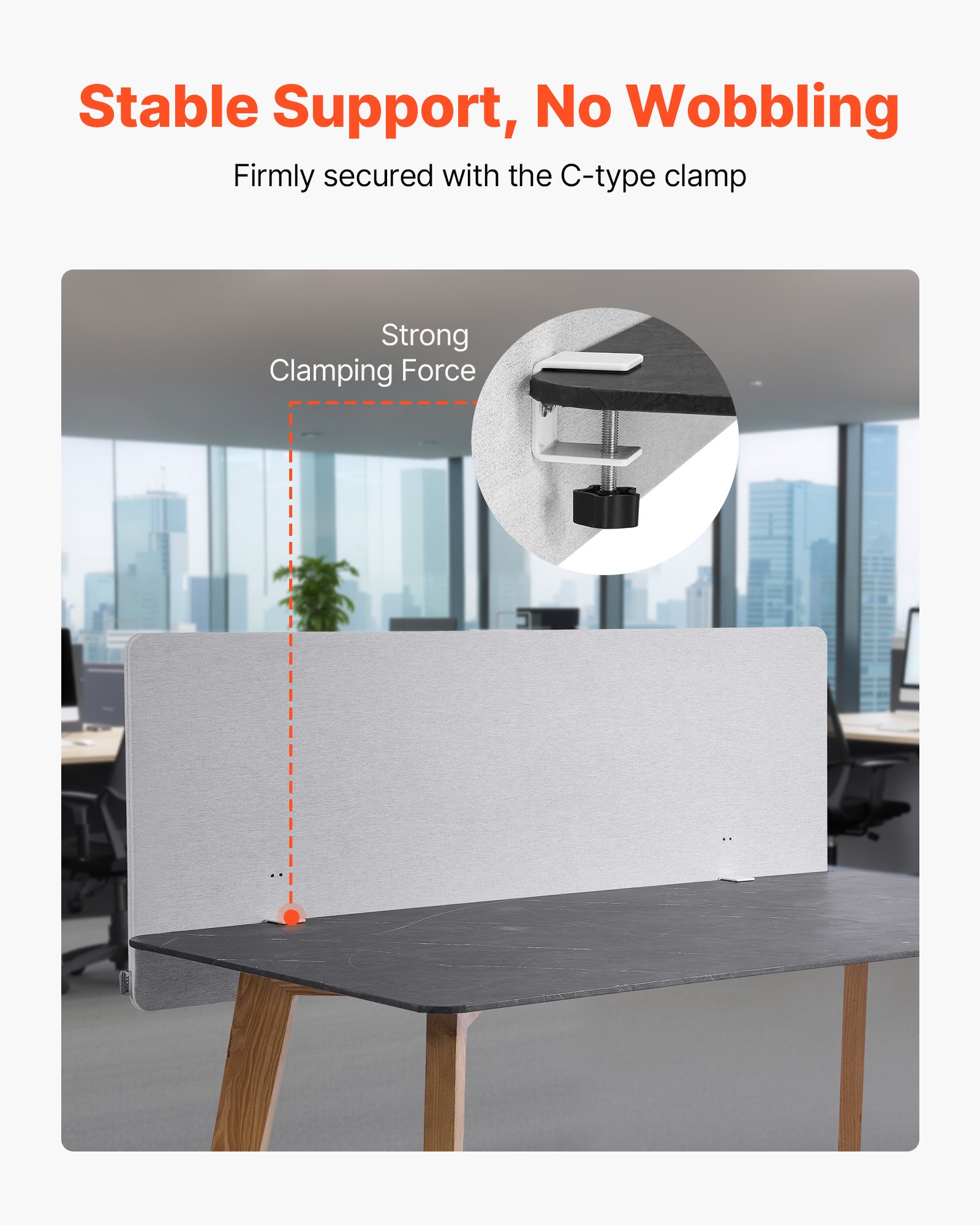 VEVOR Desk Divider Privacy Panel, 1524 x 610 mm Clamp-on Office Desk Partition, PET Cubicle Partition Panel, Workstation Privacy Divider with 2 C-Type Clamps for Office, Sturdy Room, Library