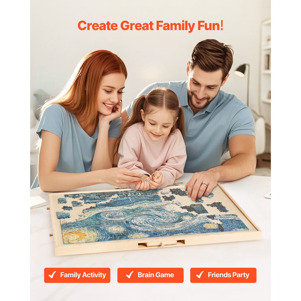 VEVOR Tavolo per Puzzle 865 x 635 mm da 1500 Pezzi, Set da Tavolo per Puzzle Standard Portatili in Legno con 5 Cassetti e Coperchio, Anello di Base Rotante a 360° per Adulti, Facile da Riporre