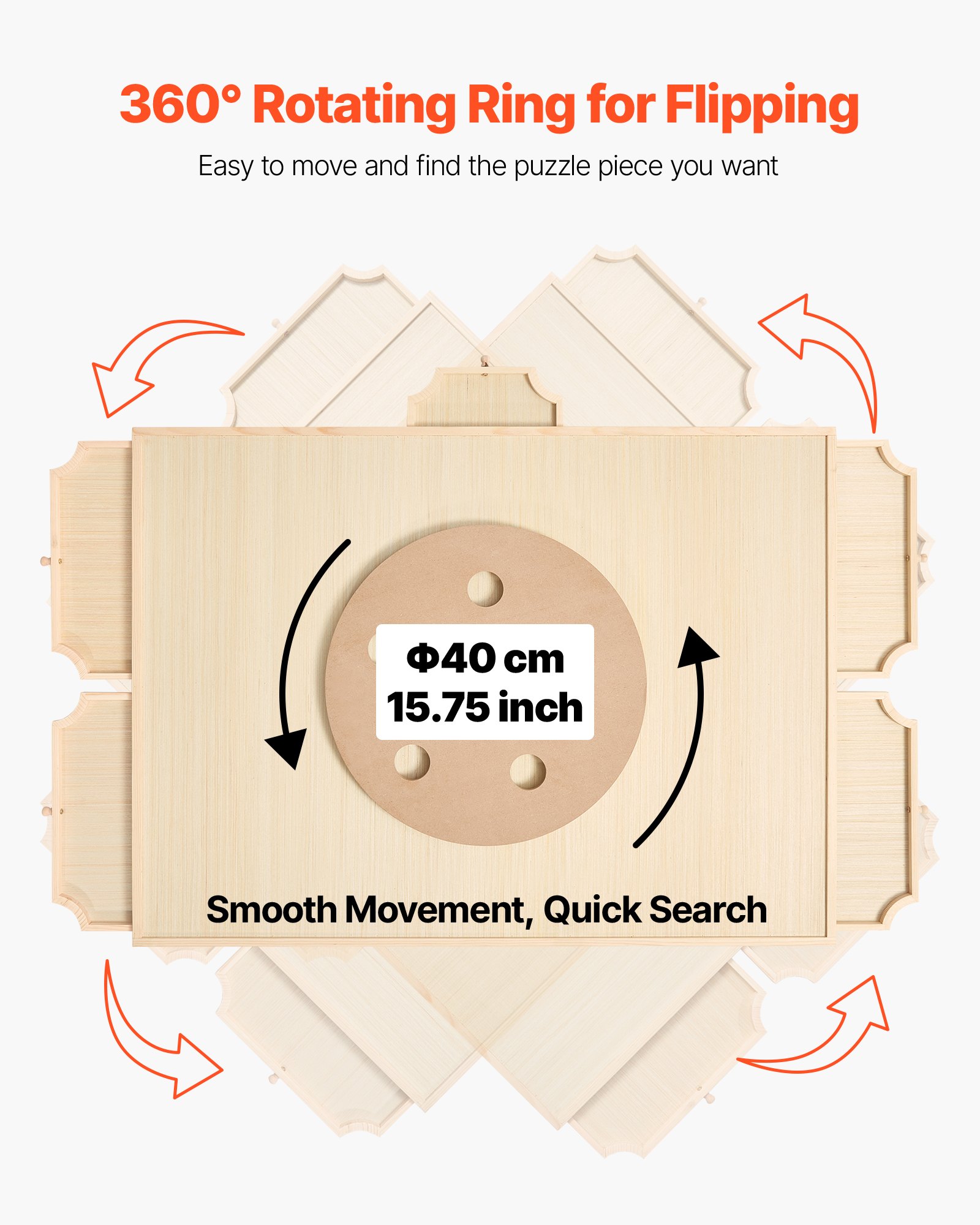 VEVOR Tavolo per Puzzle 865 x 635 mm da 1500 Pezzi, Set da Tavolo per Puzzle Standard Portatili in Legno con 5 Cassetti e Coperchio, Anello di Base Rotante a 360° per Adulti, Facile da Riporre