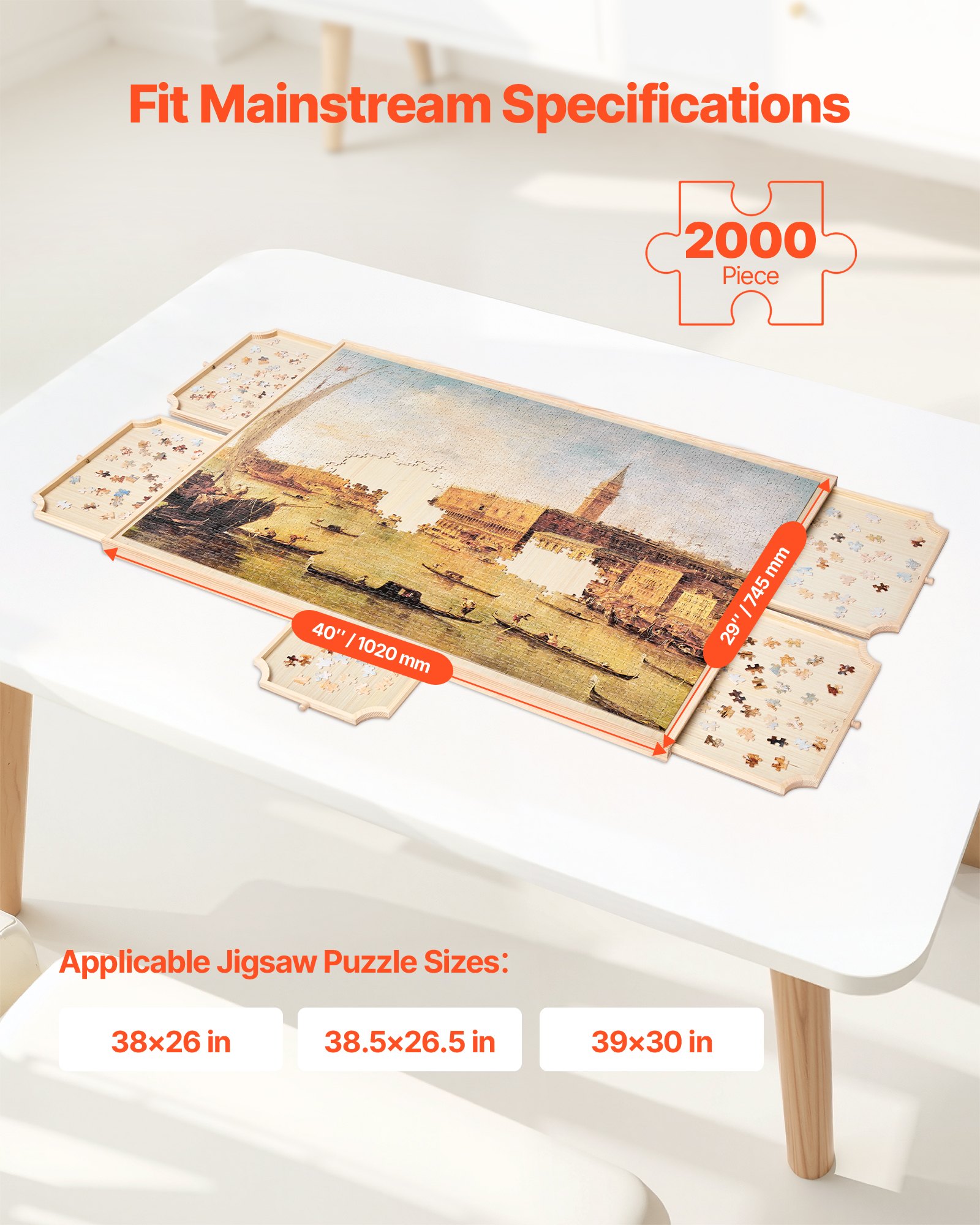 VEVOR Tavolo per Puzzle 1020 x 745 mm da 2000 Pezzi, Set da Tavolo per Puzzle Standard Portatili in Legno con 5 Cassetti e Coperchio, Anello di Base Rotante a 360° per Adulti, Facile da Riporre