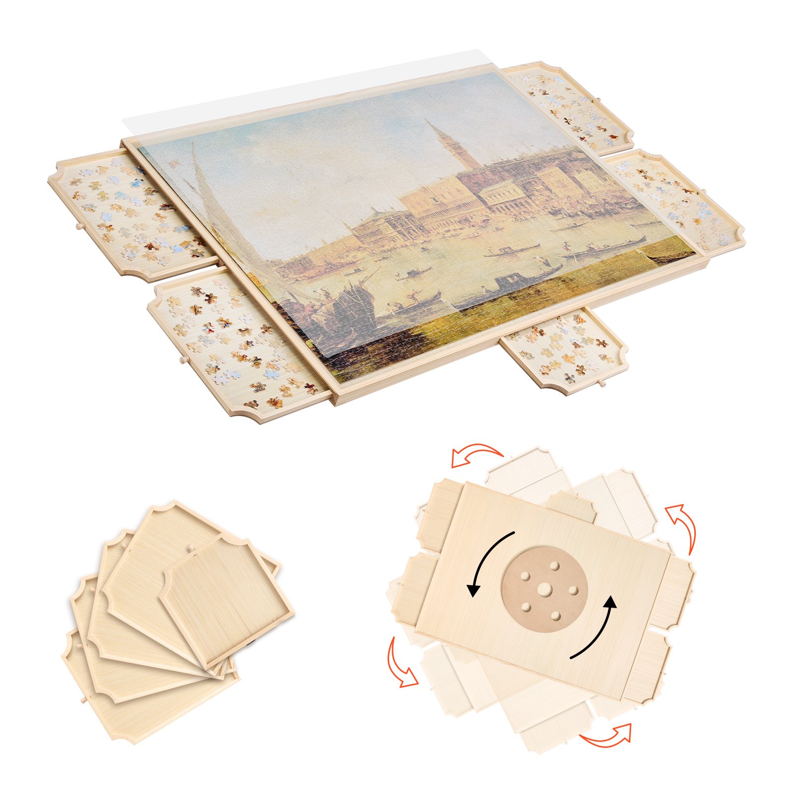 VEVOR Tavolo per Puzzle 1020 x 745 mm da 2000 Pezzi, Set da Tavolo per Puzzle Standard Portatili in Legno con 5 Cassetti e Coperchio, Anello di Base Rotante a 360° per Adulti, Facile da Riporre