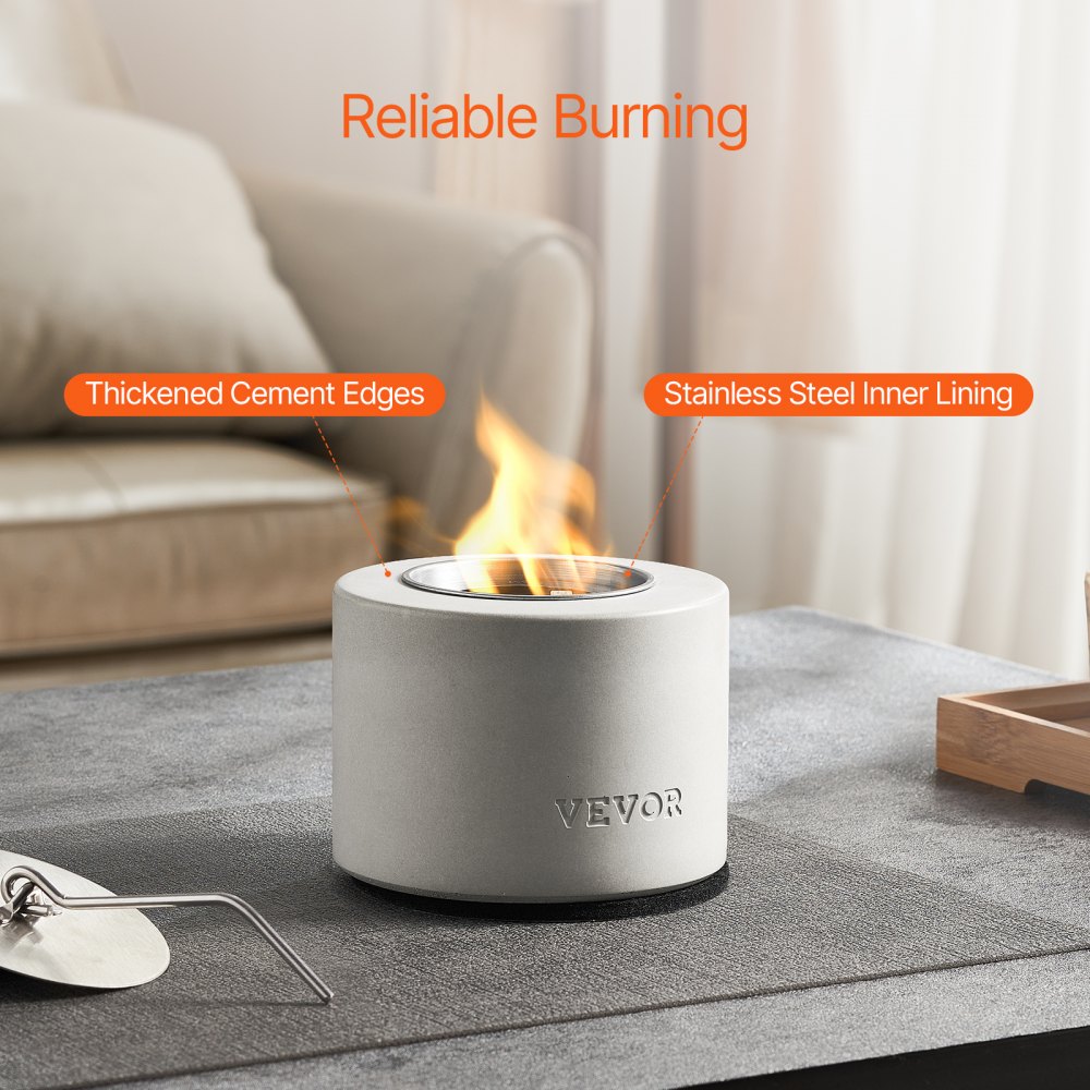 VEVOR Fire Pit, Φ127x108mm, Tabletop Fireplace, Indoor & Outdoor Decoration, Fire Bowl for Alcohol Cleaning, S'mores Maker, for Patio & Balcony with Fire Extinguisher Cover, Light Gray Cylinder