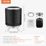 VEVOR Braciere da Tavolo, Caminetto per Interni Esterni in Acciaio Inox 1,46 L, Bruciatore Portatile con Supporto ad Alcool, per Patio, Balcone, con Copertura per Estintore, Cilindro Nero 0,89 kg