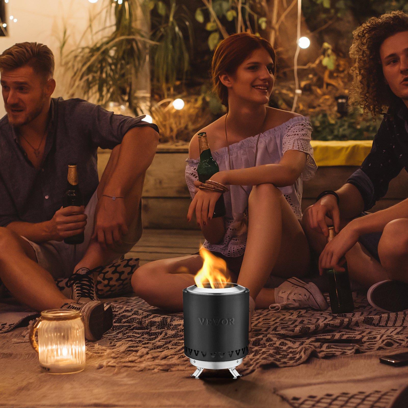 VEVOR Braciere da Tavolo, Caminetto per Interni Esterni in Acciaio Inox 1,46 L, Bruciatore Portatile con Supporto ad Alcool, per Patio, Balcone, con Copertura per Estintore, Cilindro Nero 0,89 kg