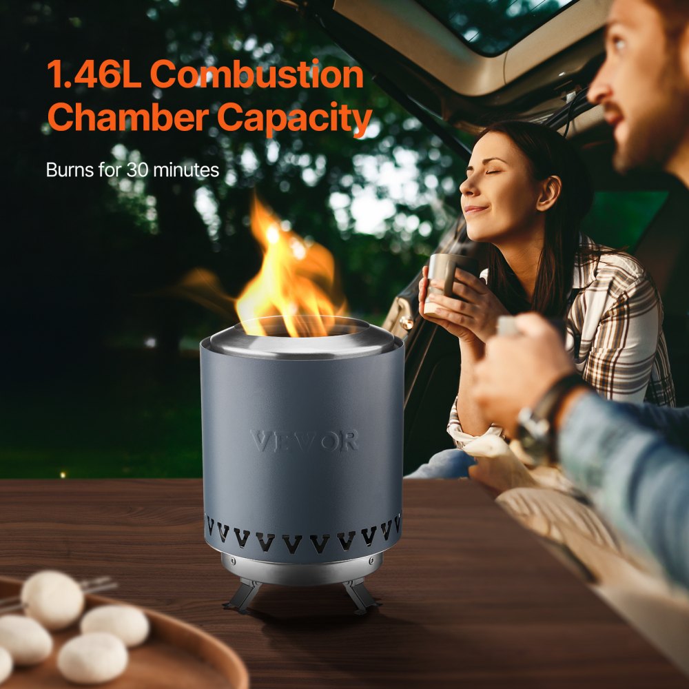 VEVOR Braciere da Tavolo, Caminetto da Tavolo per Interni Esterni in Acciaio Inox 0,89 kg, Bruciatore Portatile ad Alcool, Creatore di Smores, Campeggio, Patio con Borsa di Stoccaggio, Cilindro Blu