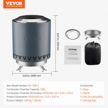VEVOR Braciere da Tavolo, Caminetto da Tavolo per Interni Esterni in Acciaio Inox 0,89 kg, Bruciatore Portatile ad Alcool, Creatore di Smores, Campeggio, Patio con Borsa di Stoccaggio, Cilindro Blu