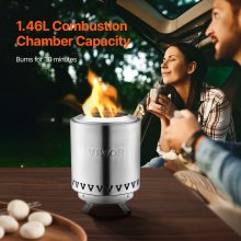 VEVOR Braciere da Tavolo Baricentro Basso, Caminetto in Acciaio Inox per Interni Esterni 1,46 L, Bruciatore ad Alcool Denaturato, a Legna o a Pellet per Campeggio, Patio Cilindro 0,89 kg Argento