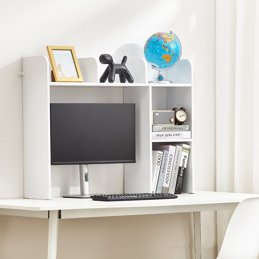 VEVOR Libreria da Scrivania, Organizer per Oggetti da Scrivania 2 Livelli, Scaffale per Esposizione in Legno per Ufficio, Libreria con Piedini Antiscivolo, per Ufficio Casa, 945 x 241 x 734 mm Bianco