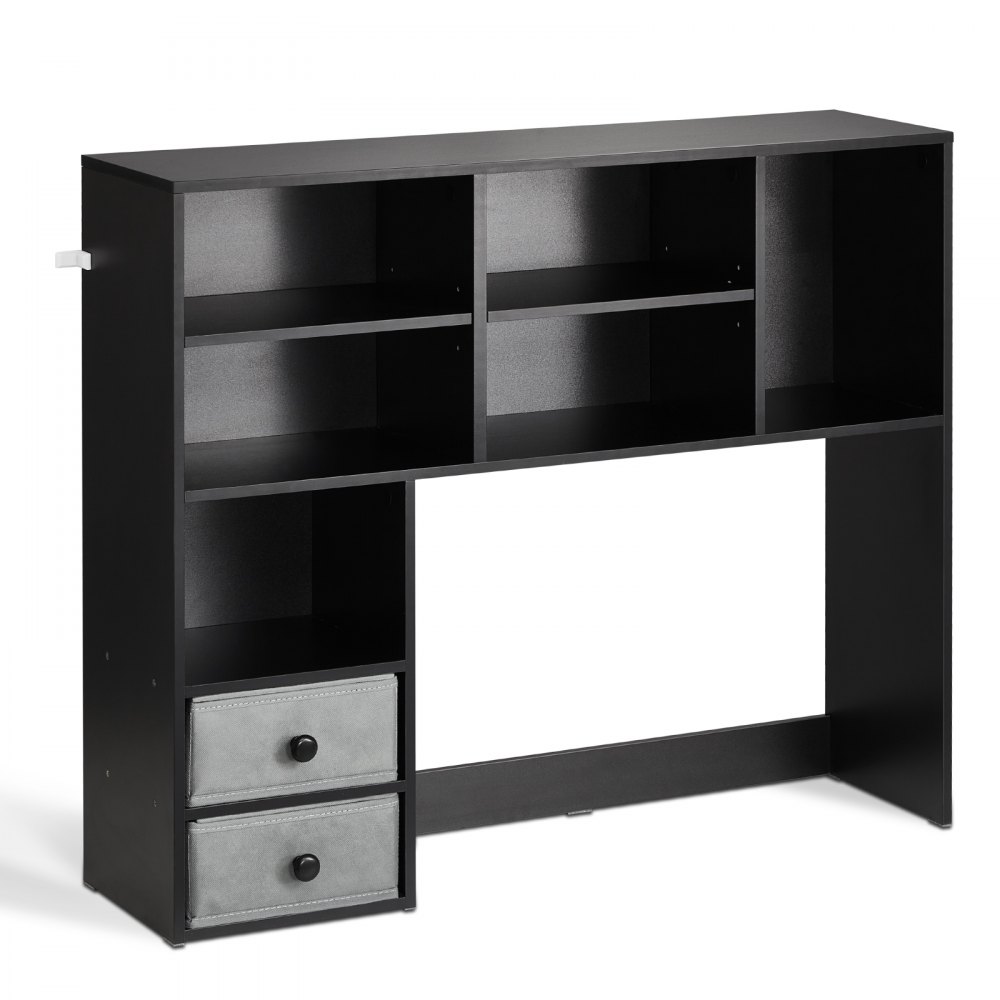 VEVOR Libreria da Scrivania, Organizer per Scrivania a 3 Ripiani, 94 x 25,4 x 79,2 cm Scaffale per Ufficio in Legno, Libreria da Scrivania con Due Cassetti in Tessuto, per Ufficio, Dormitorio, Nero