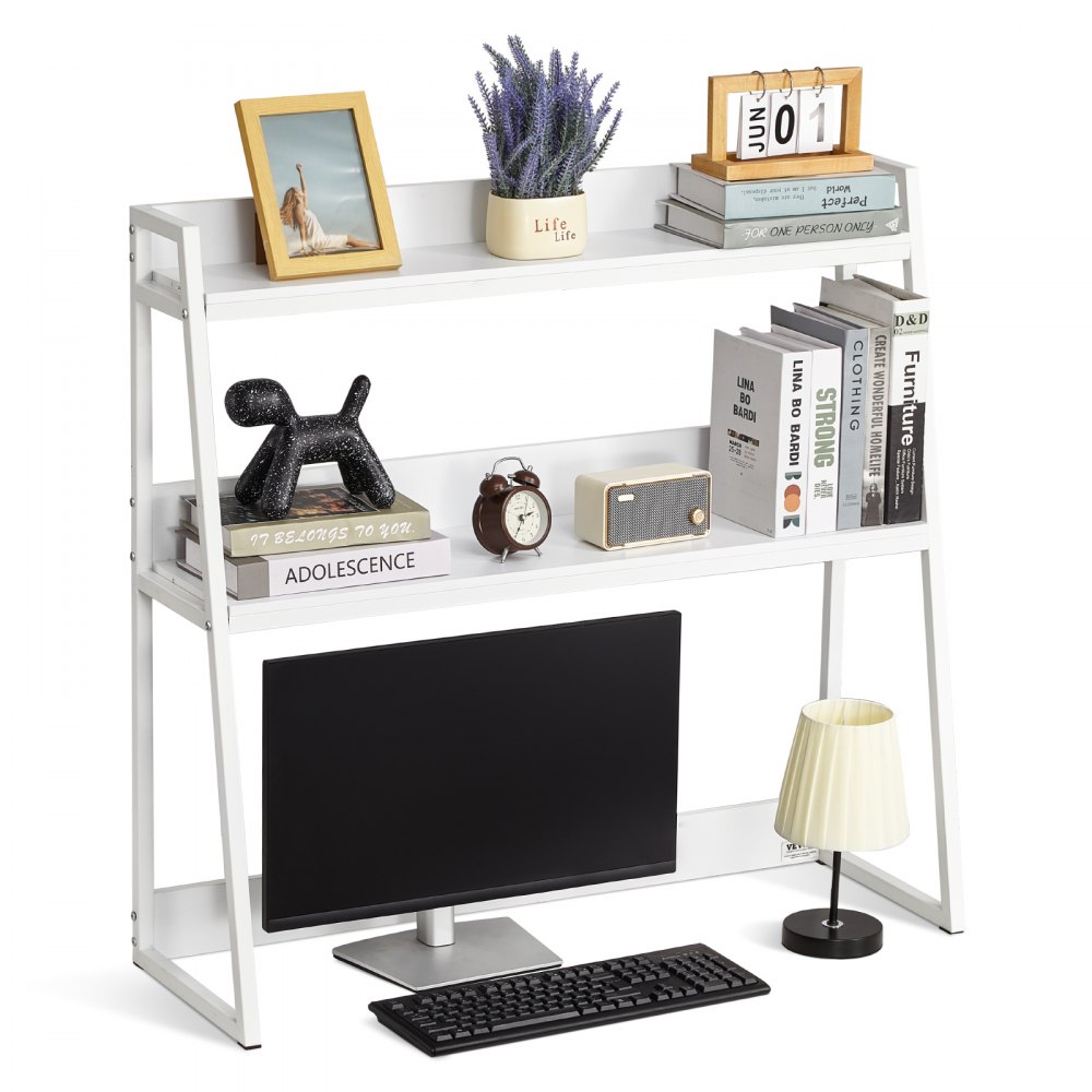VEVOR Libreria da Scrivania, Organizer per Scrivania a 2 Ripiani 95 x 32 x 90 cm, Scaffale Espositivo per Scrivania, Libreria da Scrivania con Piedini Antiscivolo, per Ufficio Casa Dormitorio, Bianco