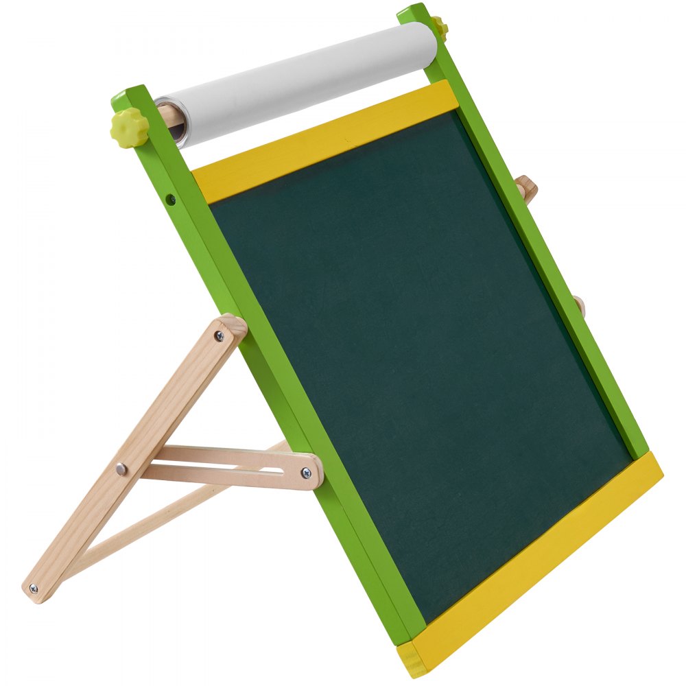 VEVOR Cavalletto da Tavolo per Bambini 3 in 1, Tavolo da Disegno Pieghevole Portatile in Legno a Doppia Faccia con Lavagna Magnetica, Lavagna, Rotolo di Carta, con Accessori per Pittura per Ragazzi