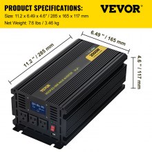 VEVOR Inverter di Potenza a Onda Sinusoidale Modificata 2000W per Camion Camper