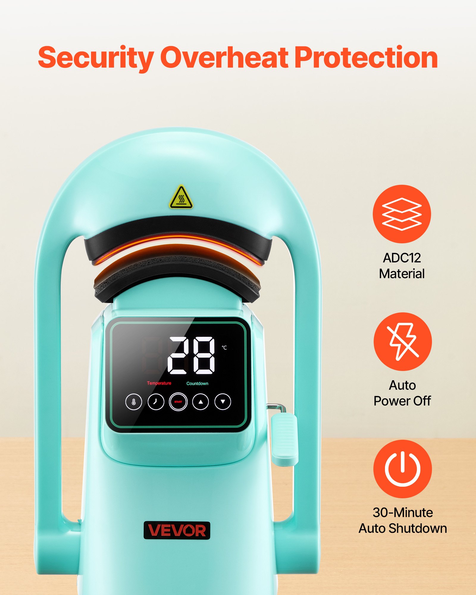 VEVOR Macchina per Pressa a Caldo 350W per Cappelli con 2 Piastre Intercambiabili, Apertura Rilascio Automatici, Touchscreen per Controllo Tempo Temperatura, Stampa a Termico per Cappellini, Verde