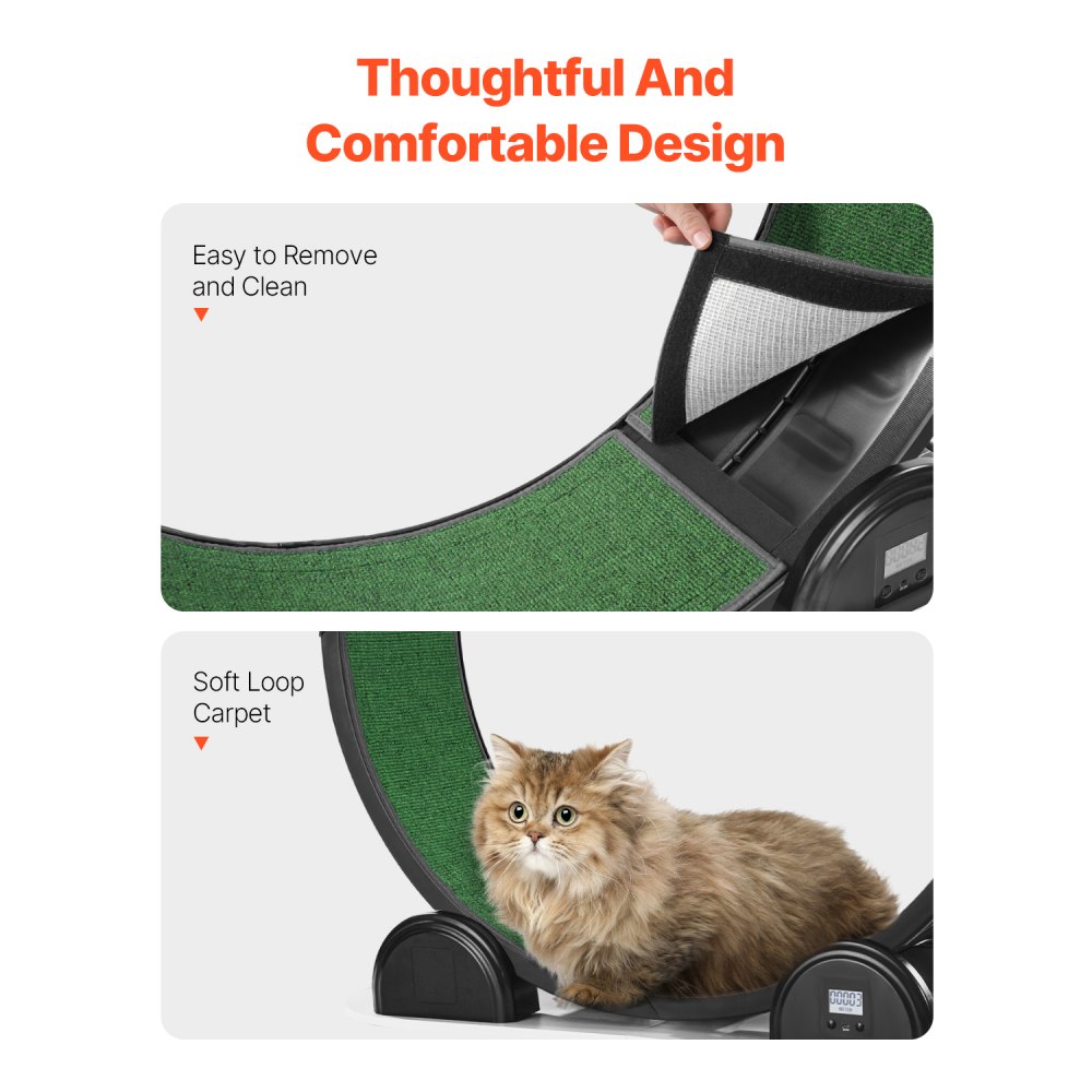 VEVOR Ruota per Esercizi per Gatti, Ruota per Correre con Freno e Pista in Moquette, Contapassi, Tapis Roulant Silenzioso per Gatti Sotto 13,6 kg, Attrezzo Fitness per Animali Domestici, 1038 mm Nero