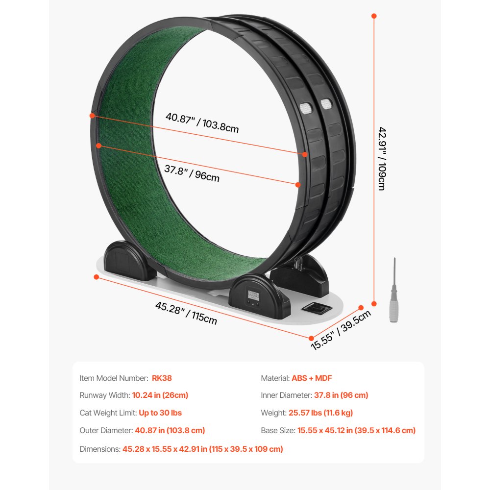 VEVOR Ruota per Esercizi per Gatti, Ruota per Correre con Freno e Pista in Moquette, Contapassi, Tapis Roulant Silenzioso per Gatti Sotto 13,6 kg, Attrezzo Fitness per Animali Domestici, 1038 mm Nero