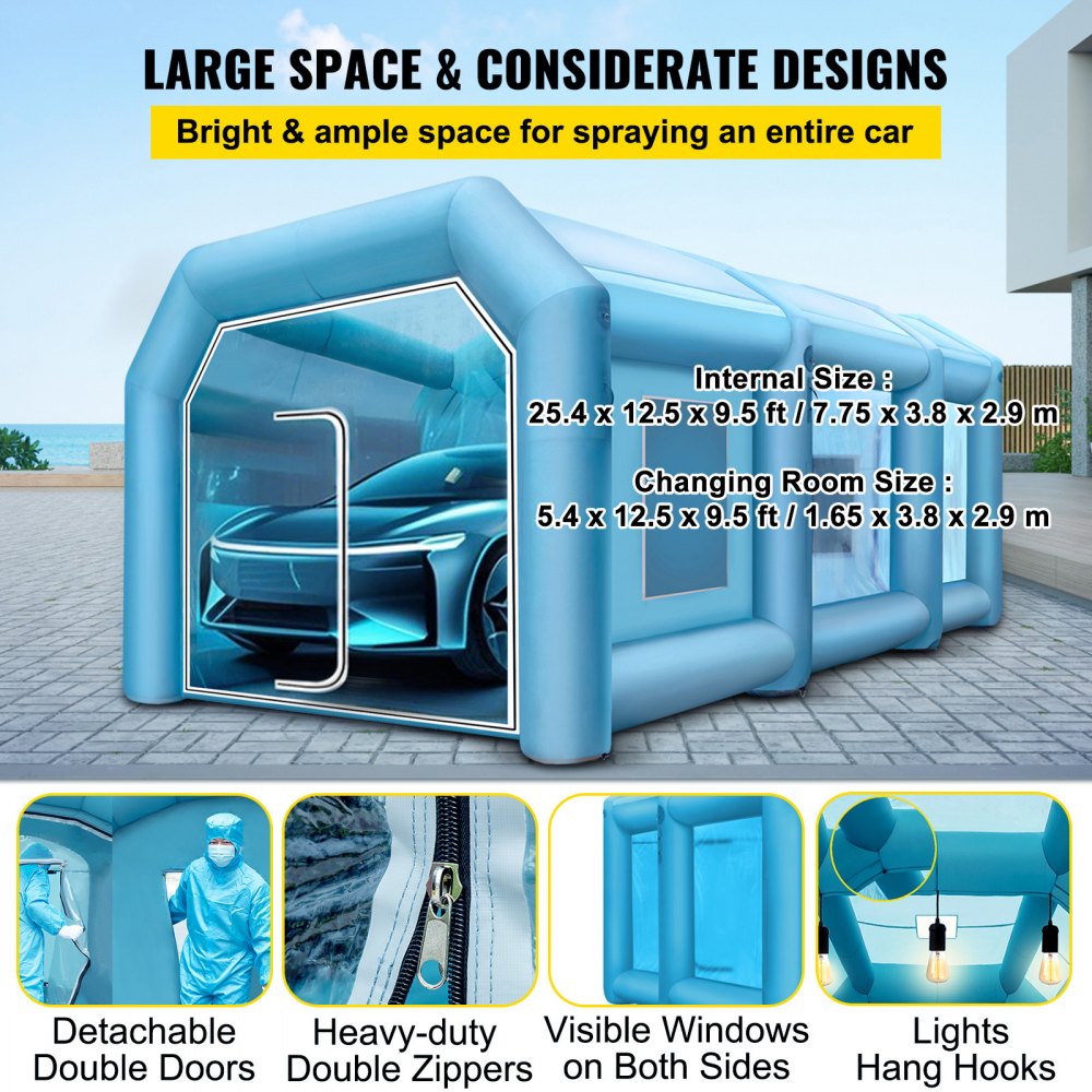 VEVOR Inflatable Paint Booth 10 x 5 x 3.5 m, Inflatable Booth with 2 Blowers, Inflatable Spray Booth with Filter System, Portable Car Paint Booth for Car Park Tent Workplace