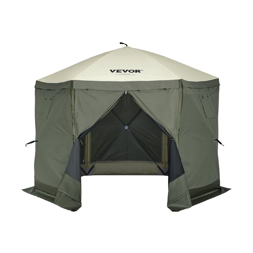VEVOR Pop-Up Pavilion Tent, Pop-Up Tent with 6-Sided Canopy, Sunshade with 6 Removable Privacy Windscreens and Mesh Windows, 10 x 10 Feet, Quick-Set Tent with Mosquito Net, Army Green