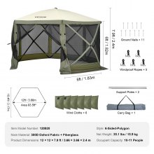 VEVOR Gazebo Pop-Up Tenda 6 Lati Riparo con Baldacchino Schermo Sole Verde