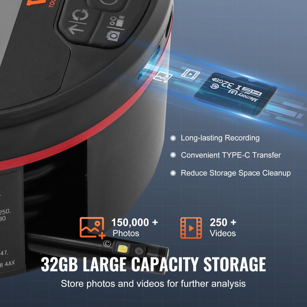 VEVOR Endoscopio a Tripla Lente, Telecamera per Endoscopio Luci LED, Schermo IPS 4,3" Cavo 5 m, Scheda da 32 GB, Fotocamera Impermeabile IP67 Ispezione Auto, Drenaggi, Tubazioni, Impianti Idraulici