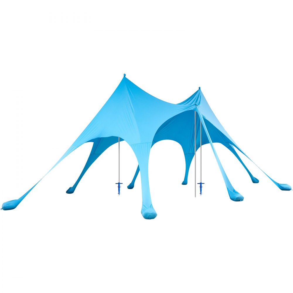VEVOR Tenda Parasole da Spiaggia Protezione Solare UPF 50+ Portatile Capienza 10-12 Persone, Tenda da Spiaggia da Sole Sacchi di Sabbia Ancoraggio Pali di Supporto, per Campeggio Viaggio Pesca, Blu