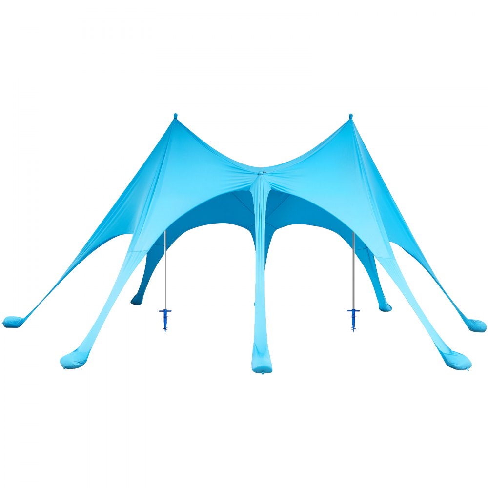 VEVOR Tenda Parasole da Spiaggia Protezione Solare UPF 50+ Portatile Capienza 10-12 Persone, Tenda da Spiaggia da Sole Sacchi di Sabbia Ancoraggio Pali di Supporto, per Campeggio Viaggio Pesca, Blu