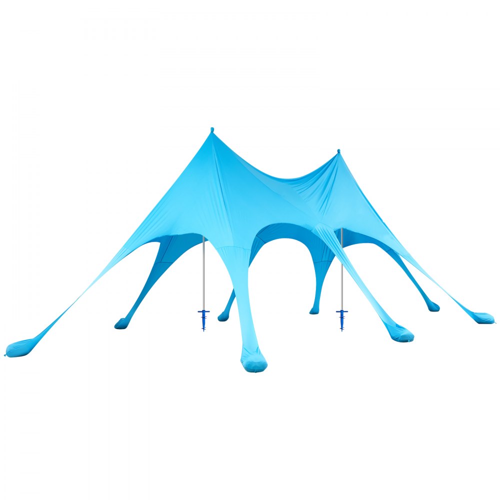 VEVOR Tenda Parasole da Spiaggia Protezione Solare UPF 50+ Portatile Capienza 10-12 Persone, Tenda da Spiaggia da Sole Sacchi di Sabbia Ancoraggio Pali di Supporto, per Campeggio Viaggio Pesca, Blu