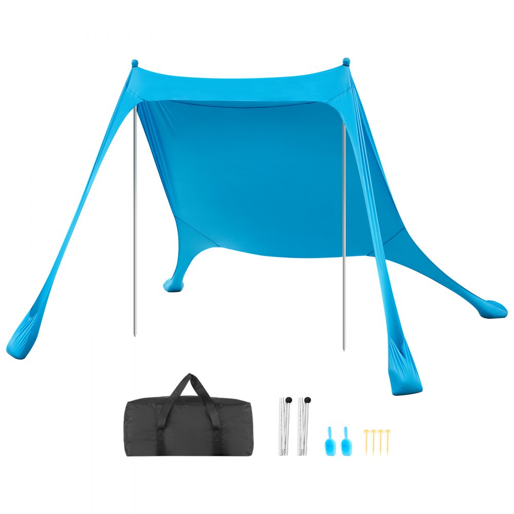 VEVOR Tenda Parasole Portatile da Spiaggia per Esterno Protezione Solare UPF50+ 2,3 x 2,3 x 2 m, Parasole da Spiaggia con Pali di Supporto Tenda Portatile per Campeggio Viaggio Pesca, Blu