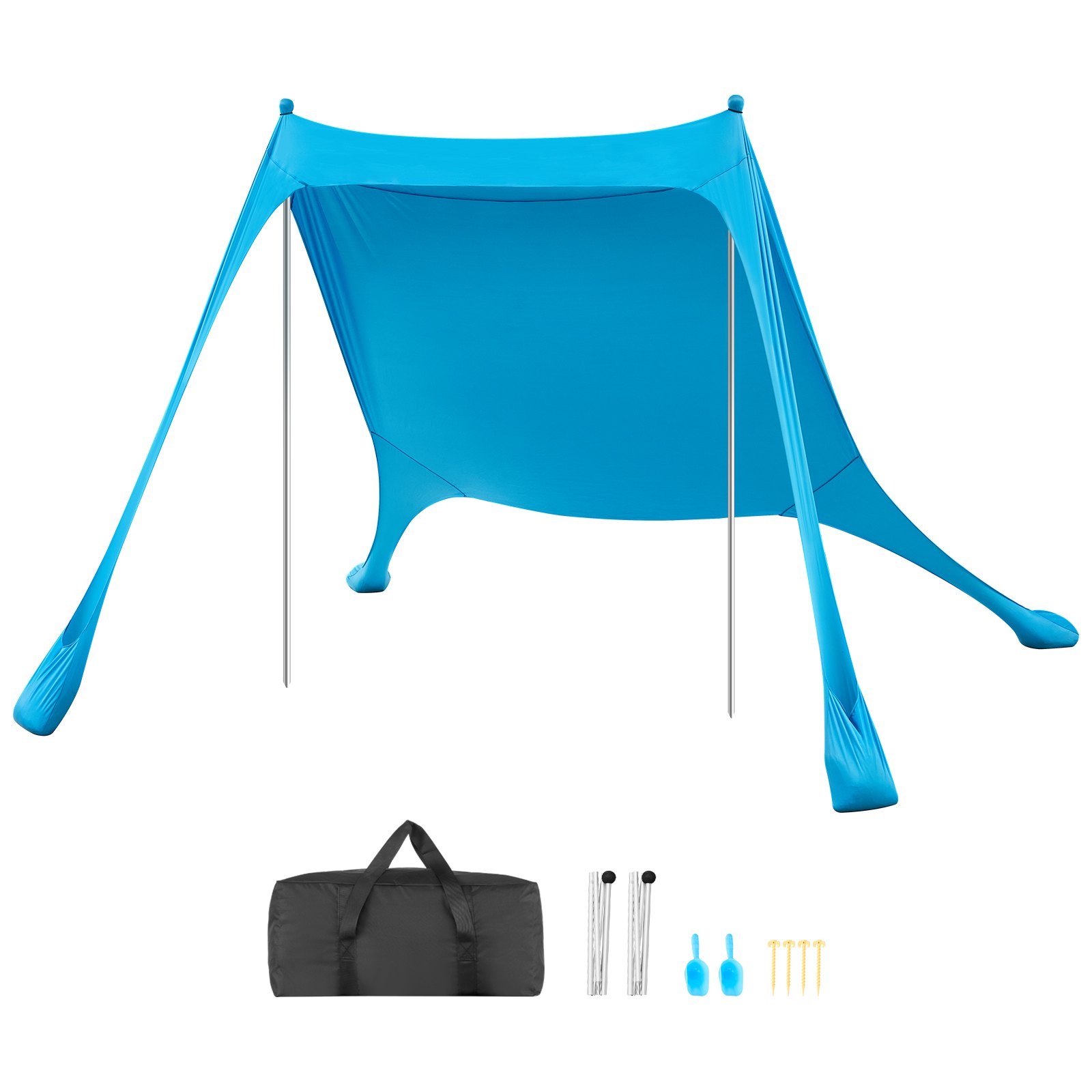 VEVOR Tenda Parasole Portatile da Spiaggia per Esterno Protezione Solare UPF50+ 2,3 x 2,3 x 2 m, Parasole da Spiaggia con Pali di Supporto Tenda Portatile per Campeggio Viaggio Pesca, Blu