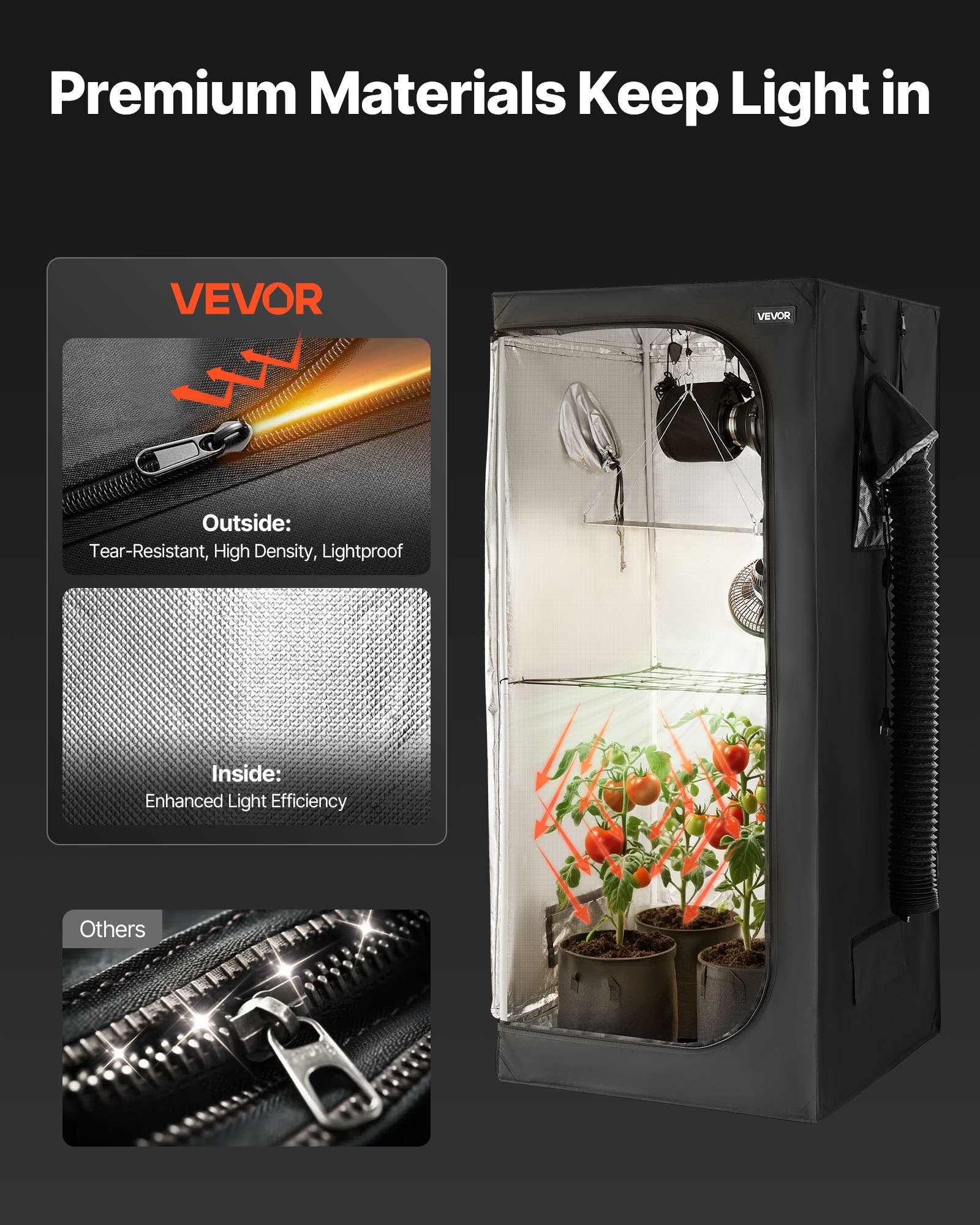 VEVOR Kit Completo per Tenda Idroponica Coltivazione da Interno 80x80x180 cm, Tenda da Coltivazione con Illuminazione LED a Spettro Completo, Sistema di Ventilazione, Mylar Riflettente