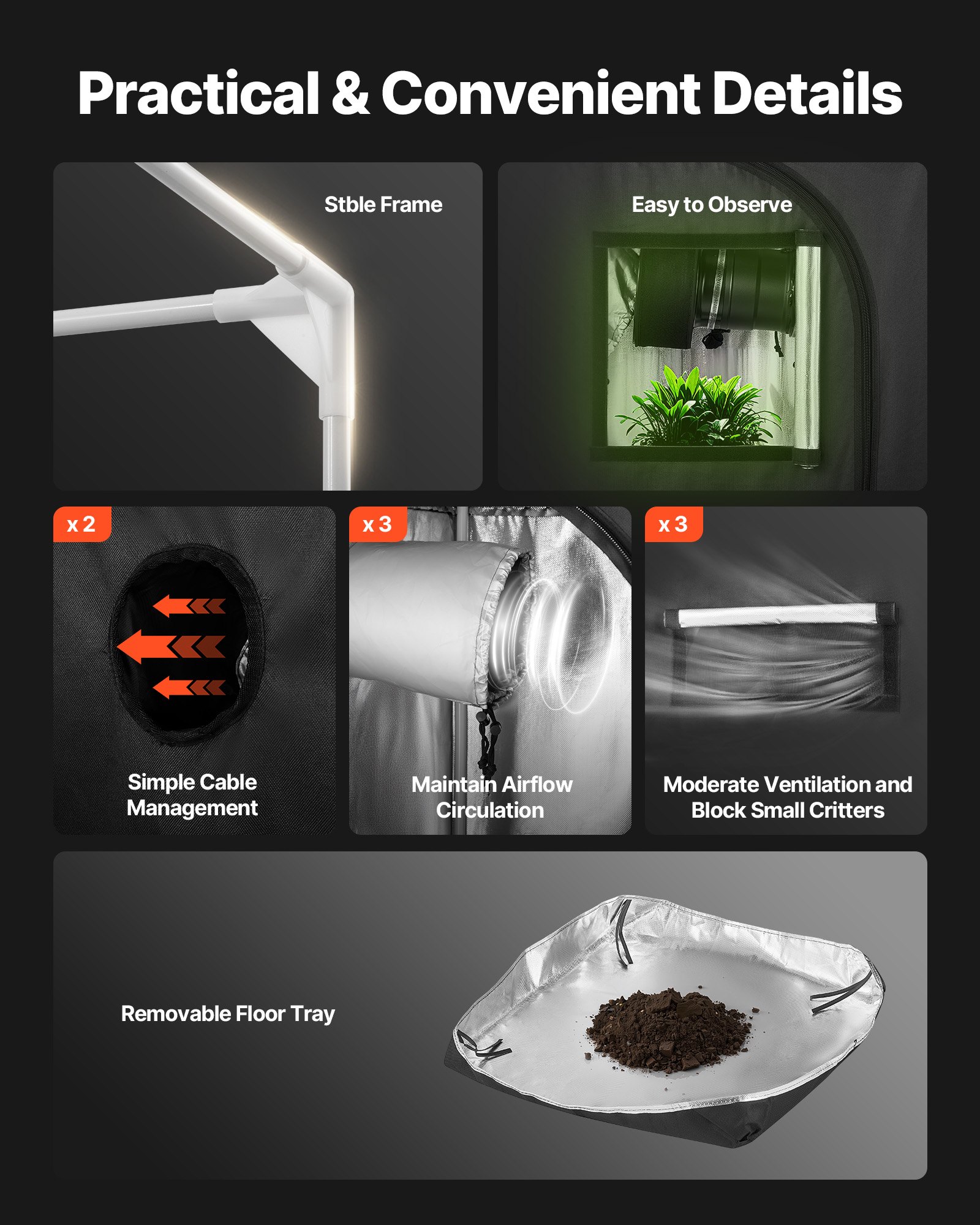 VEVOR Kit Completo per Tenda da Coltivazione da Interno 60x60x180 cm Tenda da Coltivazione con Illuminazione LED a Spettro Completo, Sistema di Ventilazione, Mylar 600D, per Fiori Verdure