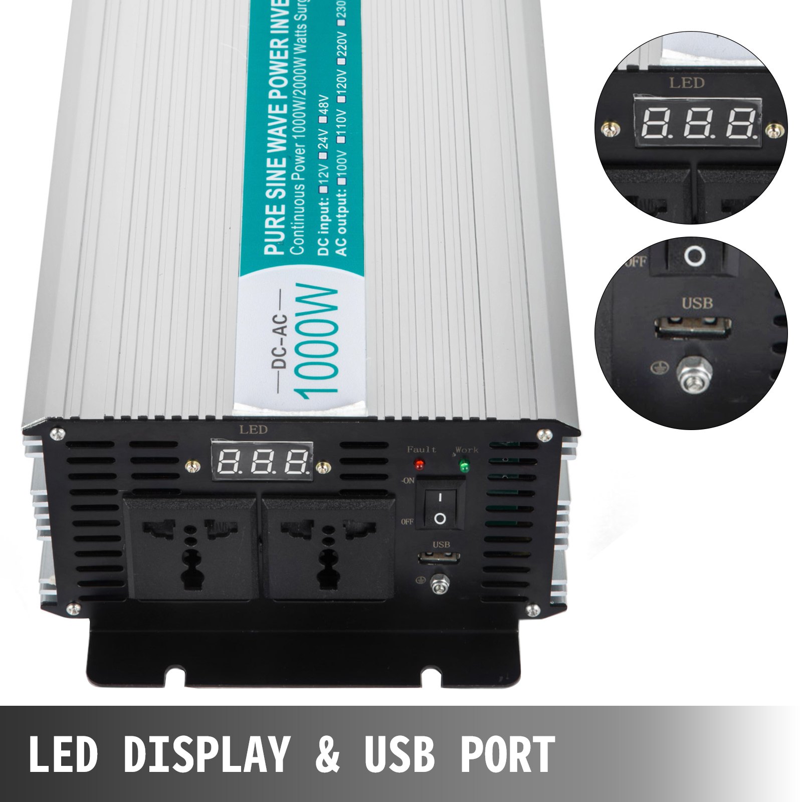 Power Inverter 1000w 2000w Onda Sinusoidale Pura Dc 12v A Ac 220v Convertitore