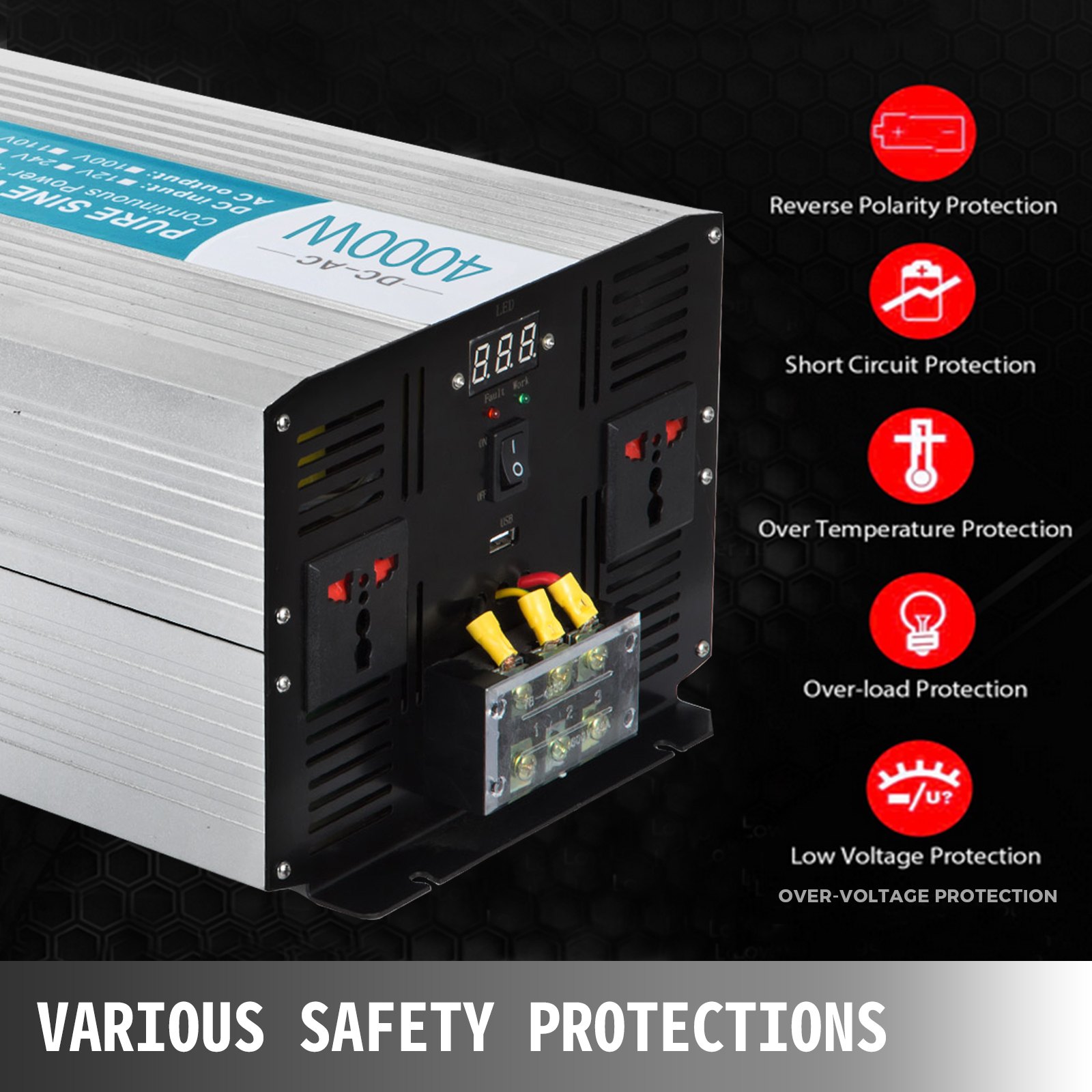 Inverter Onda Sinusoidale Pura 4000w 8000w 24v 220v Convertitore Invertitore