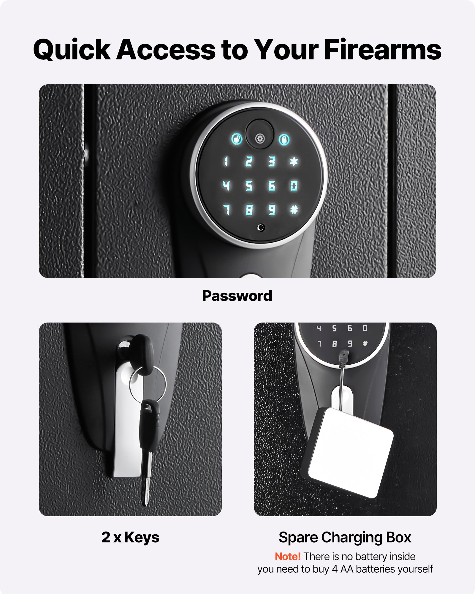 VEVOR Cassaforte per Armi Fuciliera 250 x 220 x 1335 mm, Armadio Ignifugo per Fucili in Acciaio Laminato a Freddo per Impieghi Gravosi con Tastiera Digitale e Chiave, Grande Armadio per Armi Lunghe