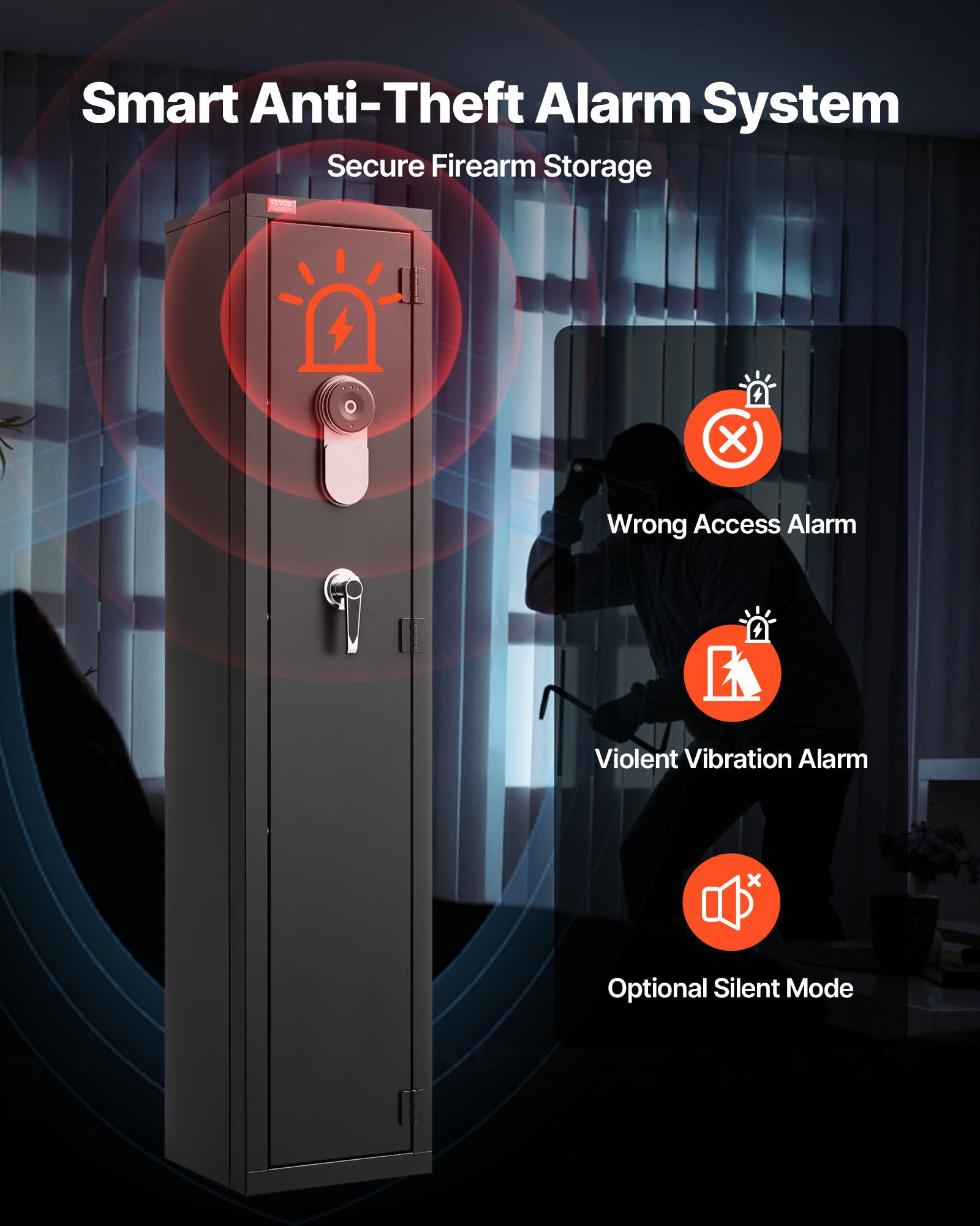 VEVOR Cassaforte per Armi Fuciliera 300 x 280 x 1396 mm, Armadio Ignifugo per Fucili in Acciaio Laminato a Freddo per Impieghi Gravosi con Tastiera Digitale e Chiave, Grande Armadio per Armi Lunghe