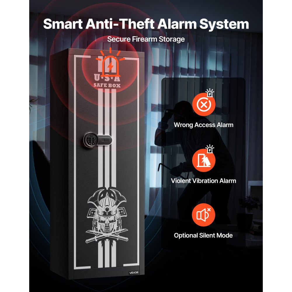 VEVOR Armadio per Armi Lungo per Fucili e Pistole, Cassaforte Ignifuga con 3 Scomparti per Munizioni 2 Ripiani Regolabili, Cassaforte per Armi con Chiave e Serratura a Combinazione