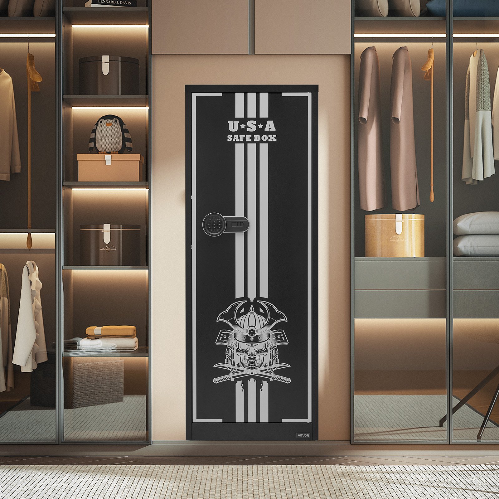 VEVOR 4 Gun Safe, Long Gun Cabinet for Rifles and Pistols, Quick Access Rifle Safe with 3 Ammo Slots and 2 Adjustable Racks, Large Digital Cabinet with Key and Password Lock(Assembly Required)