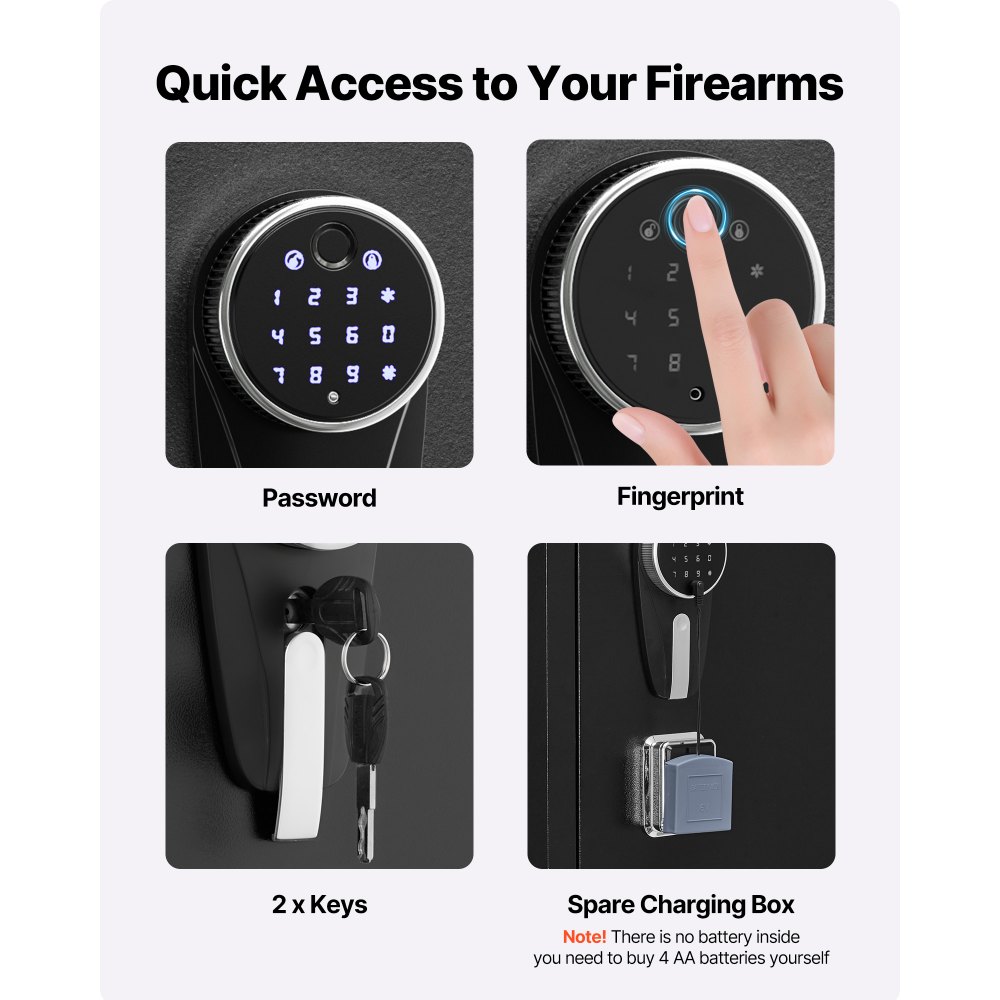 VEVOR Cassaforte Armadio Portafucili da 8 a 10 Armi, Cassaforte per Armi da Fuoco con Impronta Digitale e Password e Chiavi, con 3 Tasche per Supporti Regolabili, Accesso Rapido, per la Casa