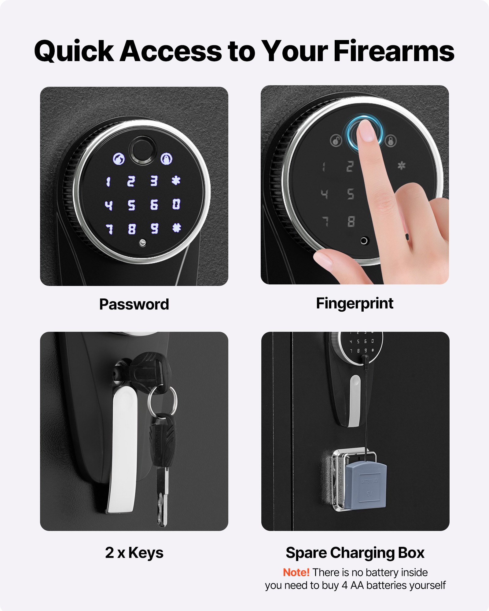 VEVOR Cassaforte Armadio Portafucili da 8 a 10 Armi, Cassaforte per Armi da Fuoco con Impronta Digitale e Password e Chiavi, con 3 Tasche per Supporti Regolabili, Accesso Rapido, per la Casa