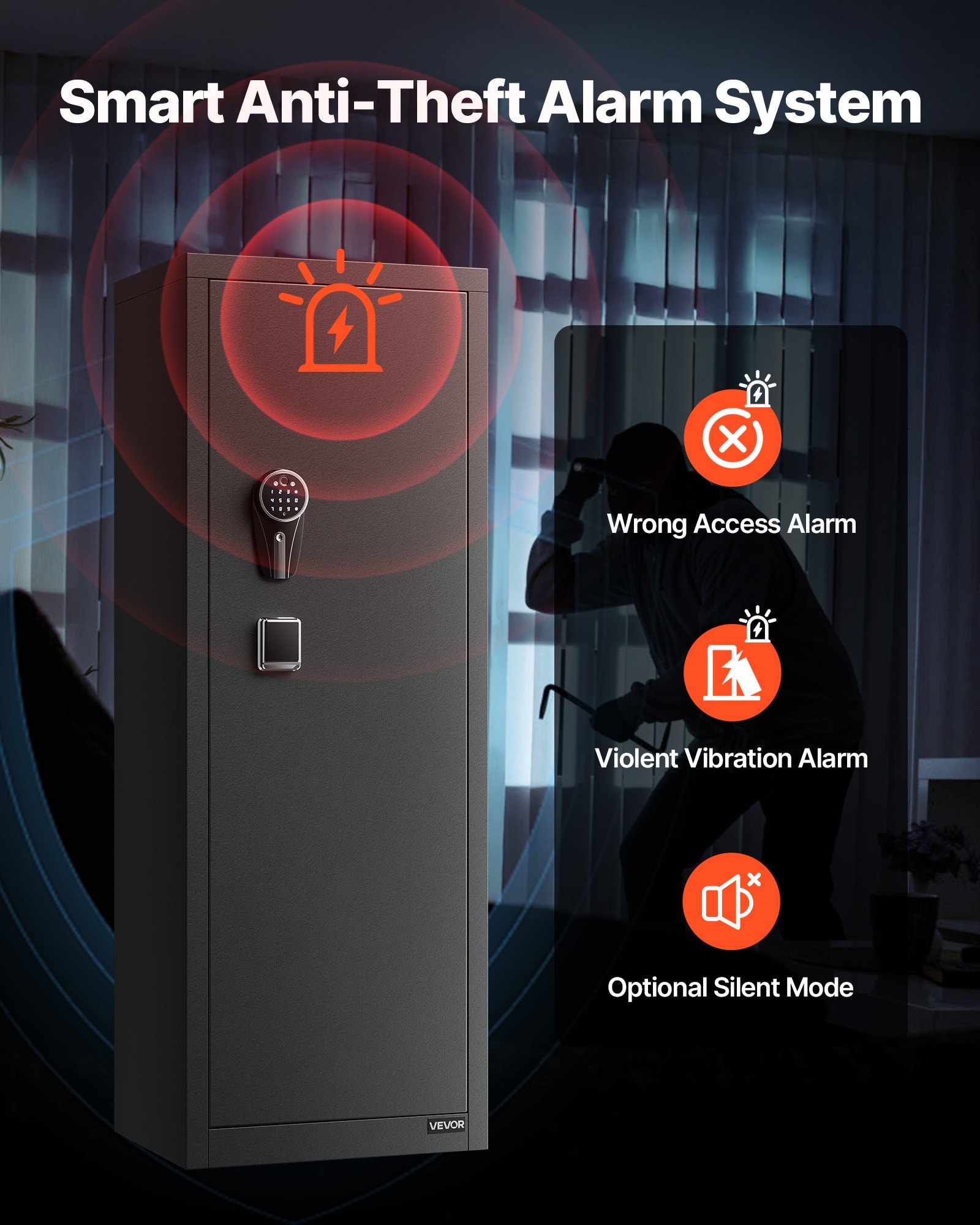 VEVOR Cassaforte Armadio Portafucili da 8 a 10 Armi, Cassaforte per Armi da Fuoco con Impronta Digitale e Password e Chiavi, con 3 Tasche per Supporti Regolabili, Accesso Rapido, per la Casa