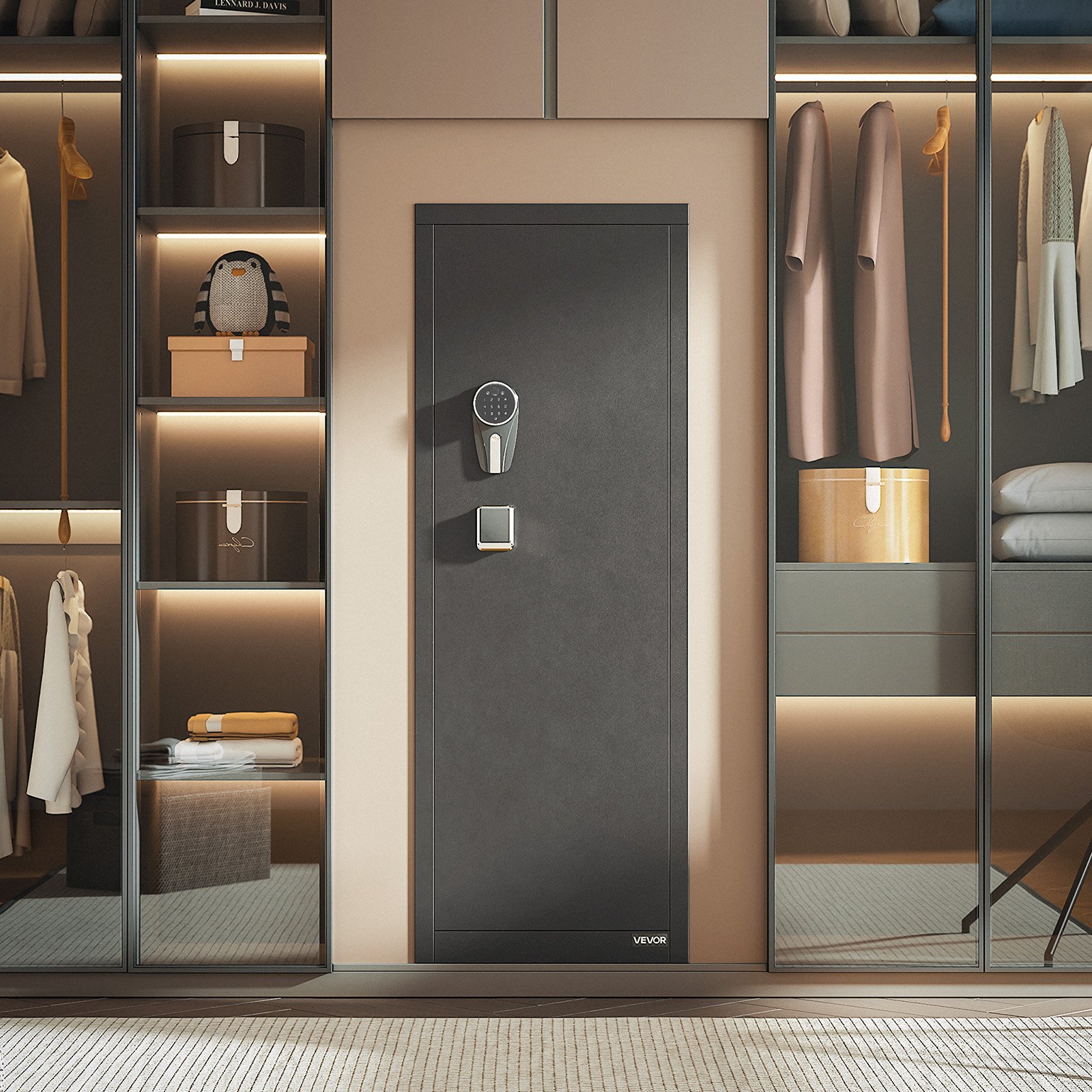 VEVOR Cassaforte Armadio Portafucili da 8 a 10 Armi, Cassaforte per Armi da Fuoco con Impronta Digitale e Password e Chiavi, con 3 Tasche per Supporti Regolabili, Accesso Rapido, per la Casa