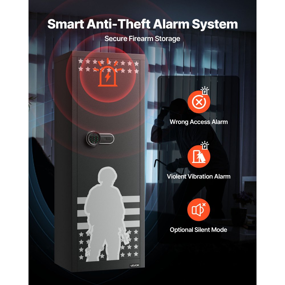 VEVOR Armadio per 10-12 Fucili, Cassaforte per Armi da Fuoco con 2 Modi per Chiudere Tastiera Numerica e Chiavi, con 3 Scomparti per Munizioni Rastrelliere Regolabili, Accesso Veloce