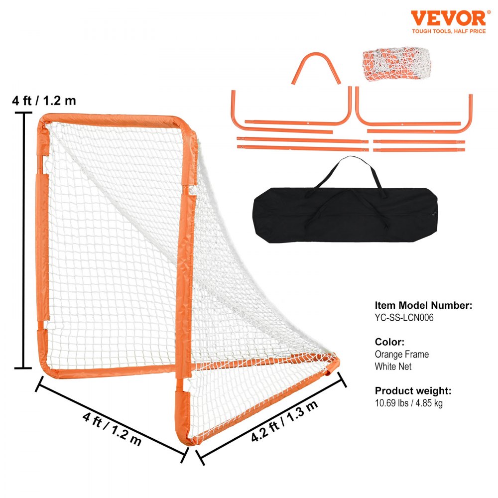 VEVOR Porta da Lacrosse, Rete da Lacrosse per Bambini Piccola 4' x 4', Porta da Lacrosse Portatile Pieghevole con Borsa per Il Trasporto, Attrezzatura da Allenamento in Cortile con Struttura in Ferro