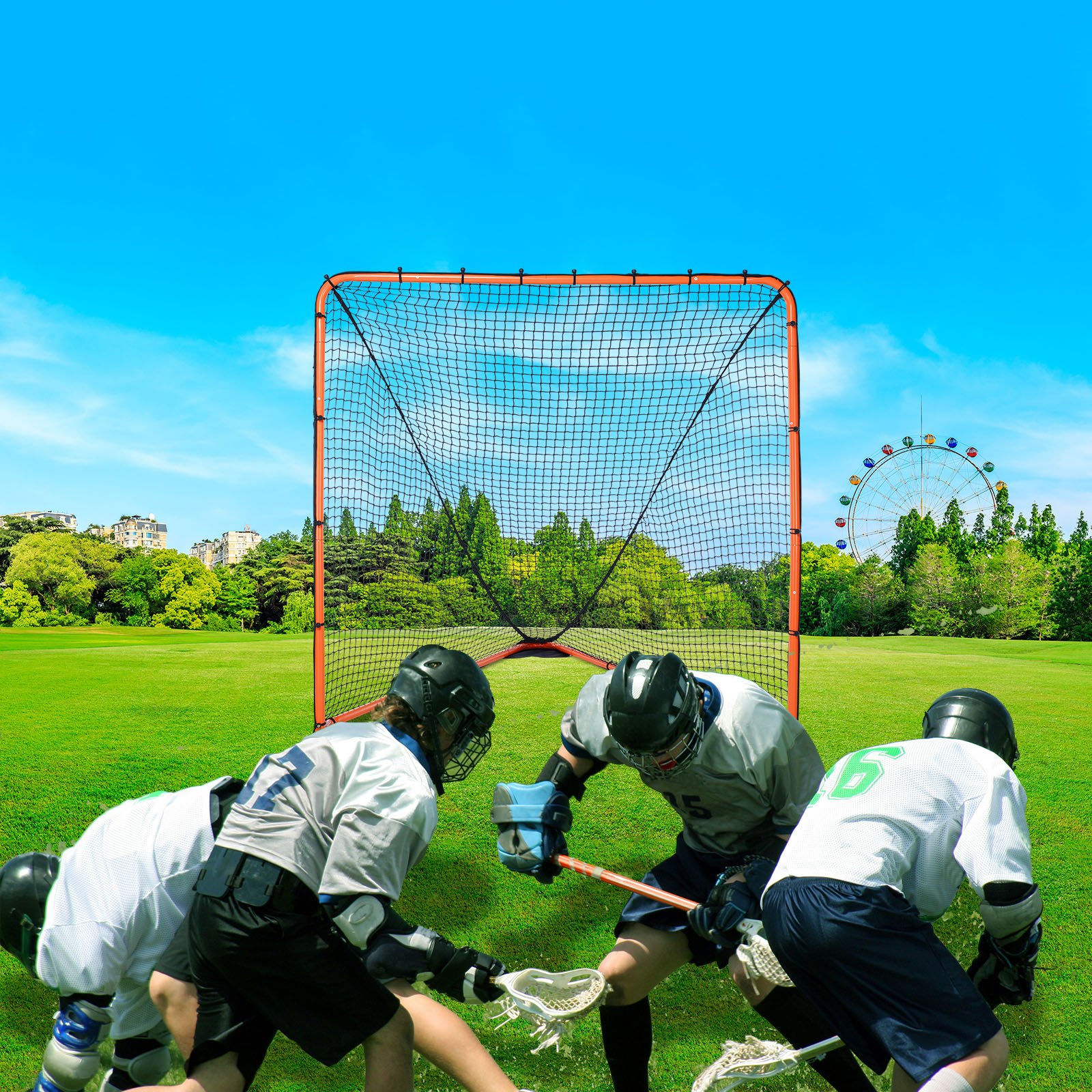 VEVOR Porta da Lacrosse, Rete da Lacrosse 6' x 6', Attrezzatura da Allenamento per Lacrosse Portatile Pieghevole da Cortile, Rete da Allenamento Telaio in Acciaio, Porta da Lacrosse di Installazione