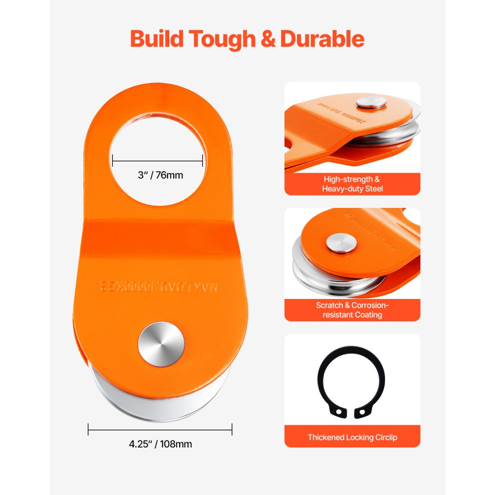 VEVOR Snatch Block per Recupero Verricello 10 T , Sistema di Carrucole Resistenza Rottura 10 T con Corda 10 - 14 mm Accessorio di Recupero Fuoristrada per Recupero su Camion, Trattori, ATV e UTV