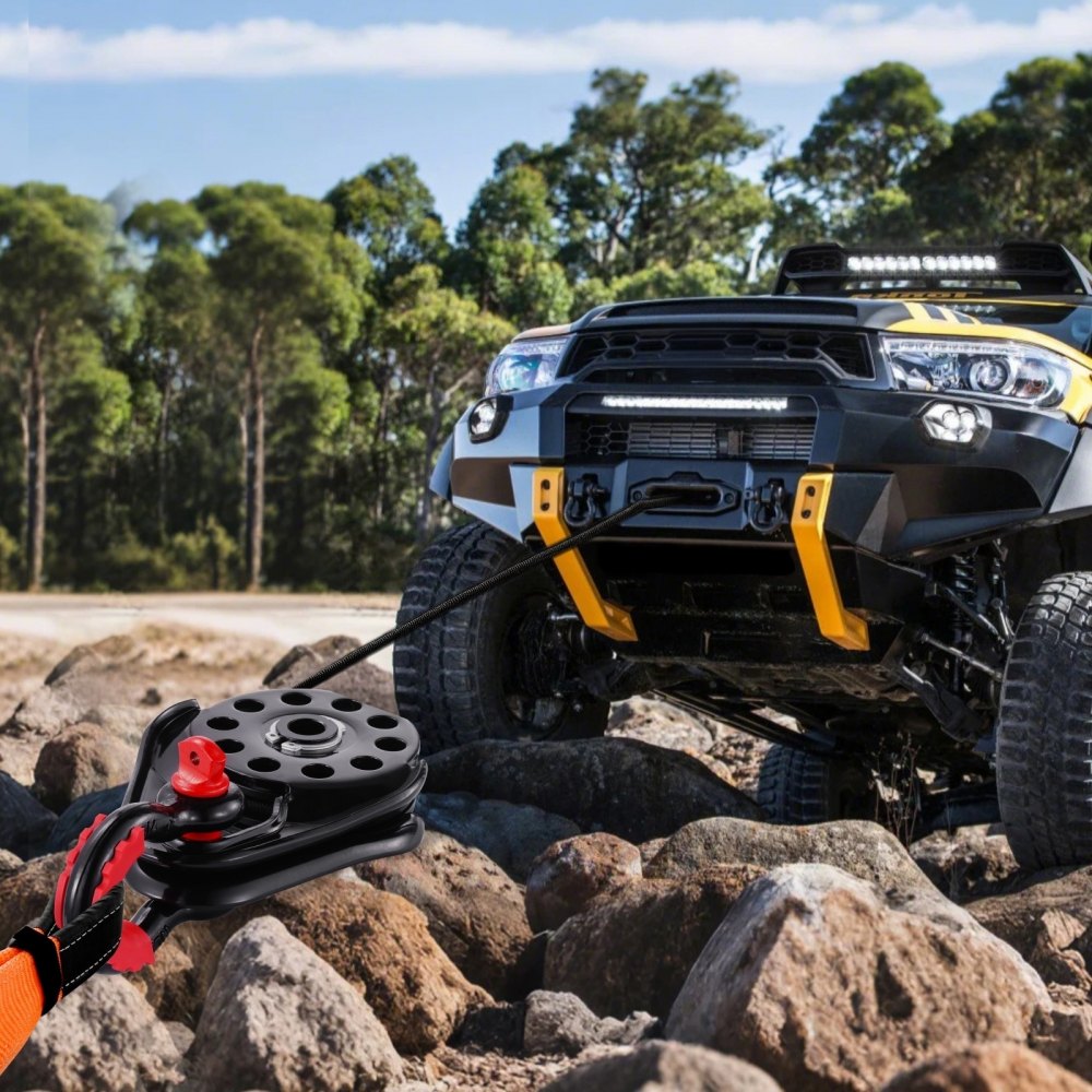 VEVOR Snatch Block per Recupero Verricello 14,5 T , Sistema di Carrucole Resistenza Rottura 14,5 T con Corda 9,5 mm Accessorio di Recupero Fuoristrada per Recupero su Camion, Trattori, ATV e UTV