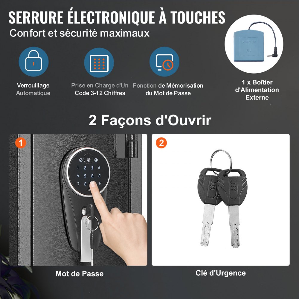 VEVOR Cassaforte per Armi 2 pezzi, Cassaforte per Armi con Serratura e Tastiera Digitale, Armadietto per Armi ad Accesso Rapido con Ripiano Rimovibile, Rastrelliera per Armi