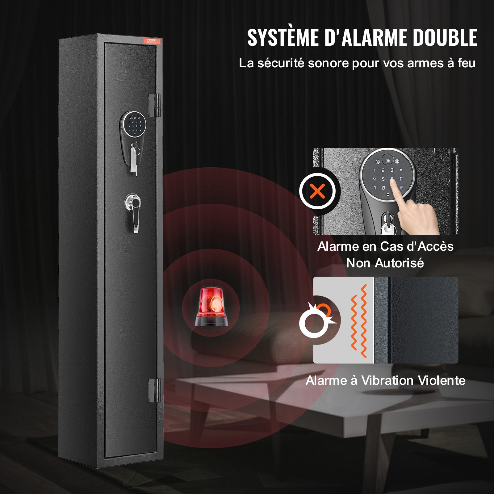 VEVOR Cassaforte per Armi 2 pezzi, Cassaforte per Armi con Serratura e Tastiera Digitale, Armadietto per Armi ad Accesso Rapido con Ripiano Rimovibile, Rastrelliera per Armi