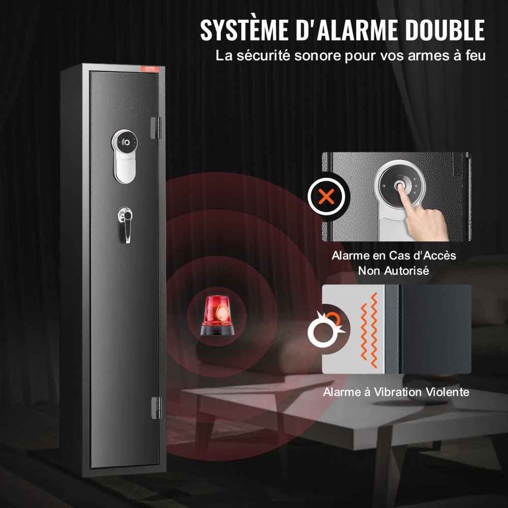 VEVOR Cassaforte per 5 Fucili, Cassaforte per Fucili con Blocco per Impronte Digitali, Armadietto per Fucili Ripiano Rimovibile, Scatola per Munizioni per Armi Lunghe per Uso Domestico