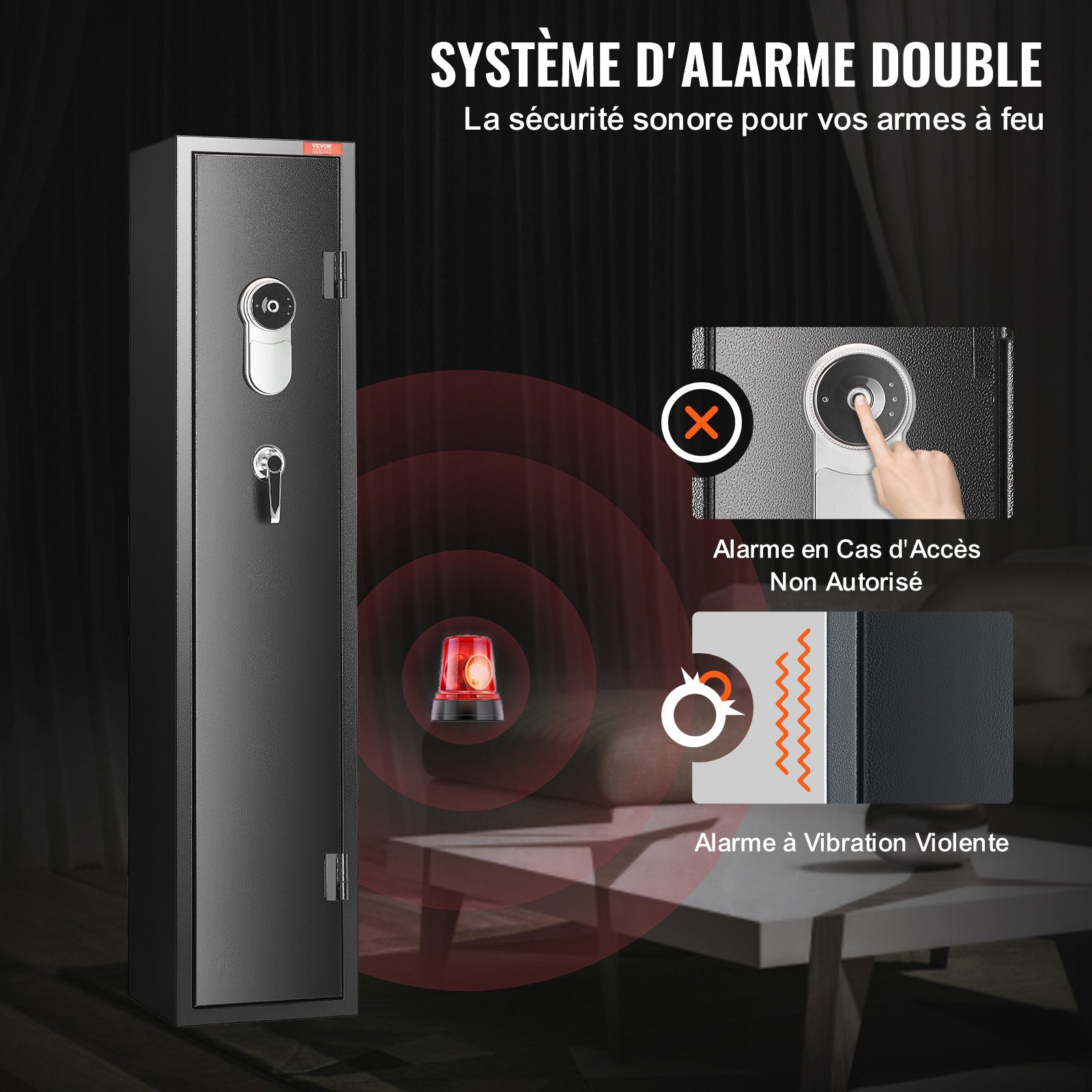 VEVOR Cassaforte per 5 Fucili, Cassaforte per Fucili con Blocco per Impronte Digitali, Armadietto per Fucili Ripiano Rimovibile, Scatola per Munizioni per Armi Lunghe per Uso Domestico