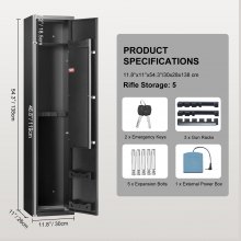 VEVOR Cassaforte Portafucili Verticale Posti 5 Fucili con Serraggio dell'Impronta Digitale, Cassaforte di Sicurezza per Armi Pistola Fucili in Acciaio Laminata, Cassaforte Portafucili 30 x 28 x 138 cm